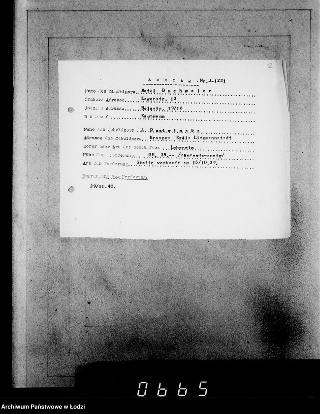 Obraz 6 z jednostki "J 1221-1240 [Wnioski Żydów z Getta o zwrot należności za pracę i towar wzięty na kredyt]"