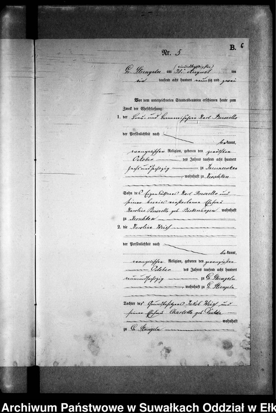 image.from.unit.number "Heiraths-Neben-Register des Preussischen Standes-Amtes Gr. Strengeln Kreis Angerburg"