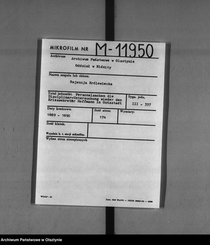 image.from.unit.number "Disciplinar-Untersuchung wieder den Kreissekretär Hoffmann [Hermann] in Guttstadt"