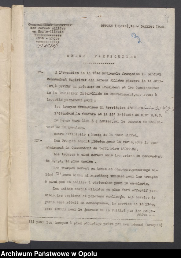 image.from.unit.number "Sorties /Korespondencja własna wychodząca, pisma, zarządzenia, sprawozdania/ 10.07. -28.10.1920"