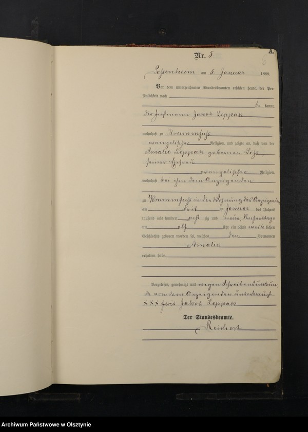 image.from.unit.number "Geburts-Haupt-Register Nr 1 - 260"