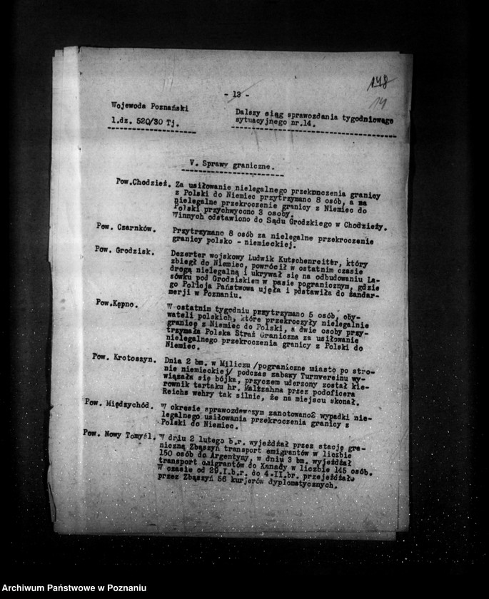 Obraz 18 z jednostki "Sprawozdania sytuacyjne tygodniowe za czas od 1 lutego do 28 lutego 1930 r."