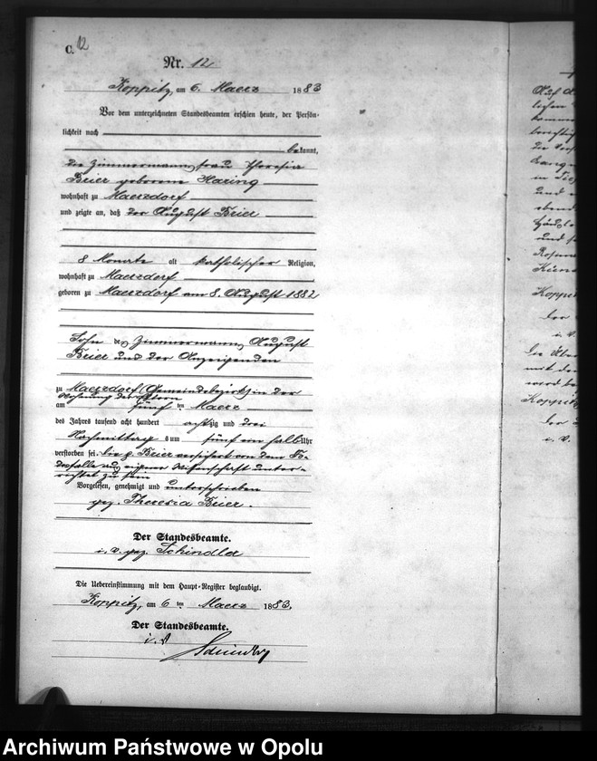 Obraz 15 z jednostki "Sterbe-Neben-Register Standesamts Koppitz pro 1883"