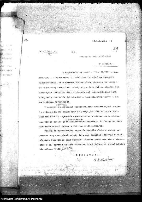 Obraz 17 z jednostki "Sprawozdania z czynności Dep. Aprowizacji w zakresie dostarczania zbóż siewnych dla Min. Roln."