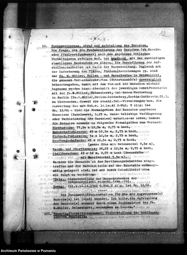 Obraz 16 z jednostki "Barackenbedarf der Ordnungspolizei - Posen: 1) Kraftwagenbaracke, 2) 2 Gefängnisbarakken, 3) 3 Baracke für Kaserne, 4) 7 - 1 Backere für Hermannstal"