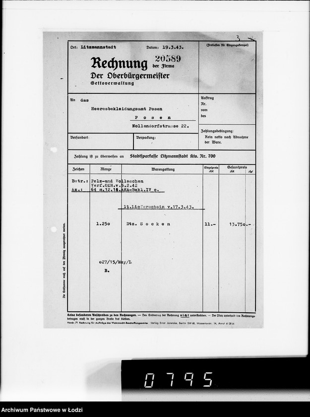 Obraz 7 z jednostki "Heeresbekleidungsamt Posen Warenverwertung an den Juden Ältesten. Textilwaren"