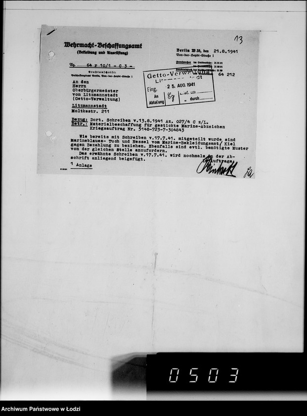 Obraz 17 z jednostki "Kriegsauftrag 5148-723-7-304843 Abzeichen f.Marine 15"