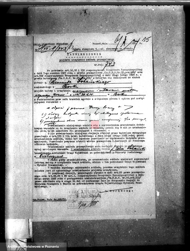 image.from.unit.number "Zatwierdzenie zakładu przemysłowego /młyna/ w Borku, pow. krotoszyński własność E. Sobańskiego"