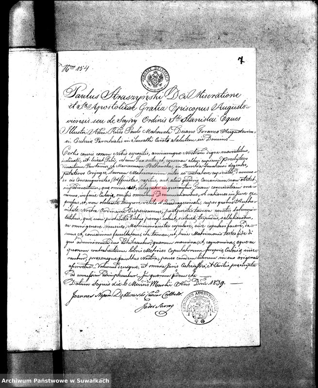 image.from.unit.number "Annexa do akt Ślubnych Parafii Suwalskiey za Rok 1839."