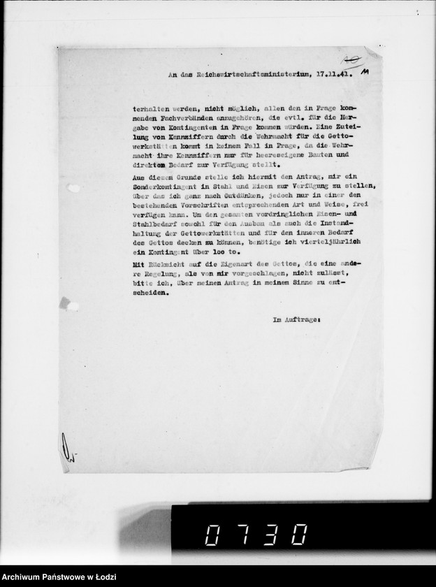 Obraz 15 z jednostki "Rüstungsinspektion des Wehrkreises XXI Abt.Verwaltung.[Korespondencja w sprawie przydziału żelaza]"