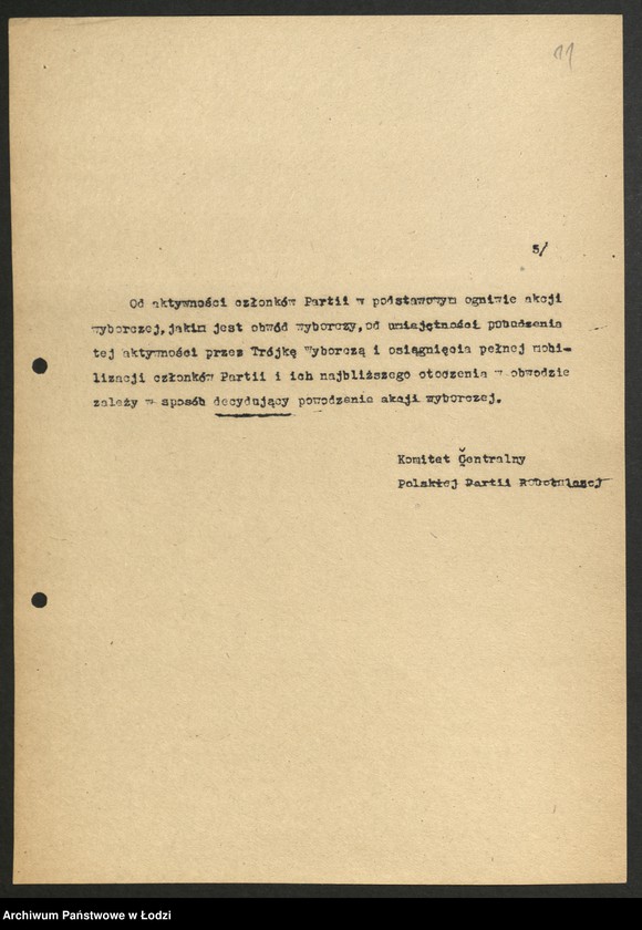 Obraz 12 z jednostki "Wybory do Sejmu - korespondencja [w sprawie przygotowań meldunek o przebiegu wyborów oraz instrukcja Komitetu Centralnego dotycząca partyjnej Trójki Wyborczej]"