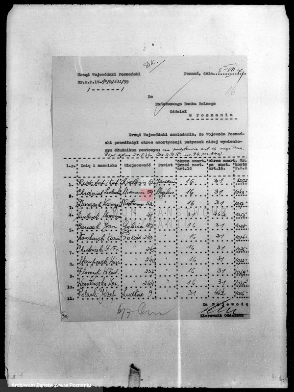 Obraz 20 z jednostki "Rejestr dłużników rentowych, którym na podstawie art. 16 przedłużono okresy amortyzacji pożyczek"