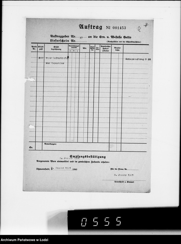 Obraz 16 z jednostki "Heeresbekleidungsamt Posen.Kriegsauftrag S.20/6"