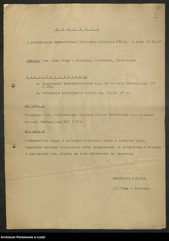 Obraz 3 z jednostki "Protokoły z posiedzeń Sekretariatu KŁ"