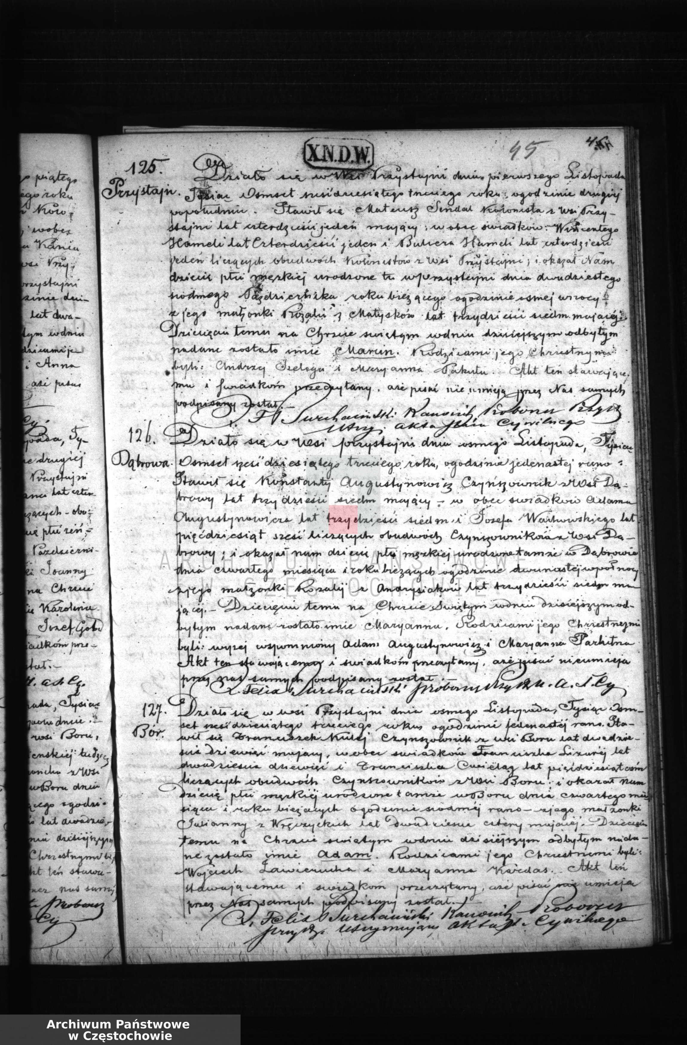 Skan z jednostki: Duplikaty akt urodzonych, zaślubionych i zmarłych Parafii Przystajń, okręgu częstochowskiego z roku 1863