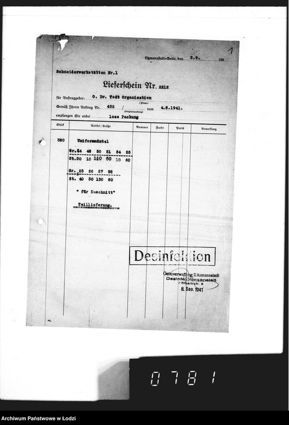 Obraz 5 z jednostki "[Dowody dostawy umundurowania dla firmy O.dr Todt Organisation"