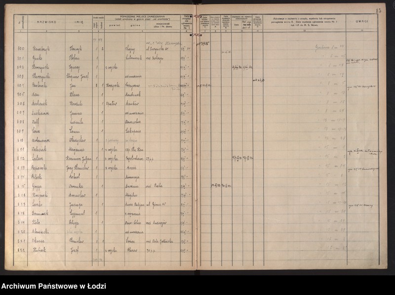 Obraz 18 z jednostki "Księga kontroli ruchu ludności (rejestr osób przybywających do gminy) Łódź, zameldowania pozaankietowe, komisariat XI, nr 1-1263"