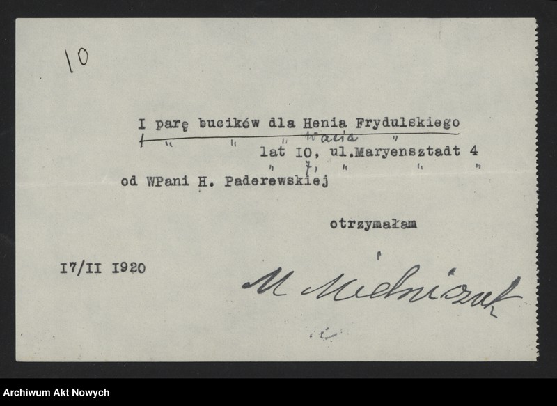 Obraz 12 z jednostki "Pokwitowania za otrzymane buty, palta, żywność"