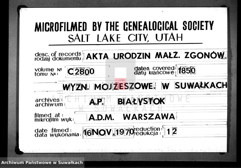 image.from.unit.number "Duplikat. Akta Urzędnika Stanu Cwilnego Wyznania Moyżeszowego Okręgu Suwalskiego z roku 1850"