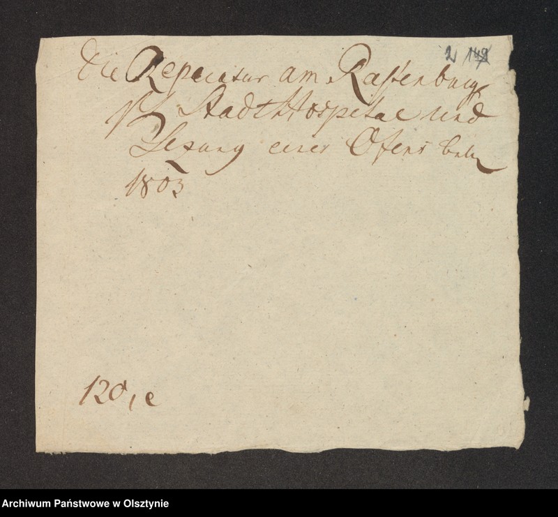 image.from.unit.number "Die Reparatur am Rastenburgschen Stadt Hospital und Setzung eines Ofens"