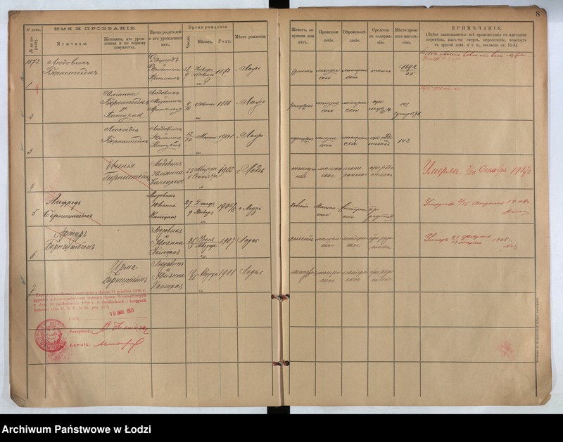 Obraz 8 z jednostki "[Księga ludności stałej m. Łodzi guberni piotrkowskiej nr domu 1372-1380]"