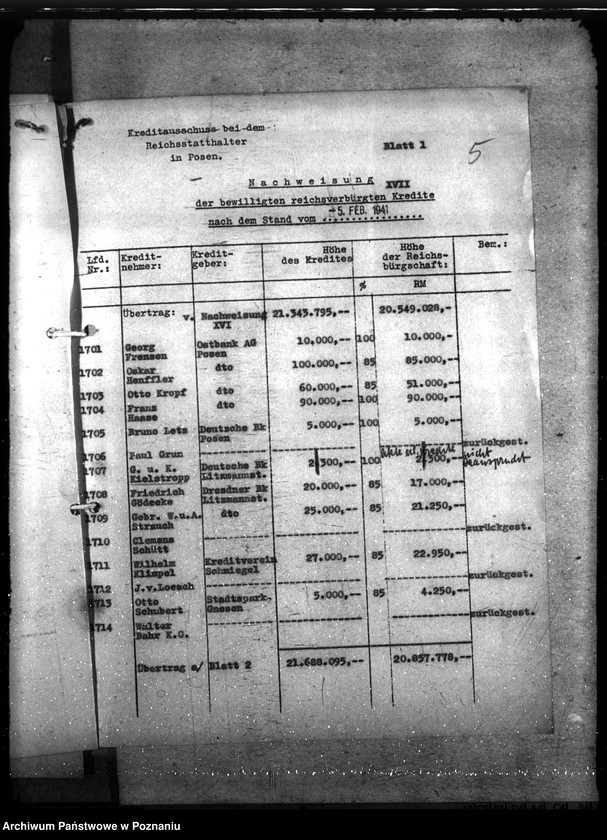 Obraz 9 z jednostki "Kredyt Stand per 31. III. 1941."