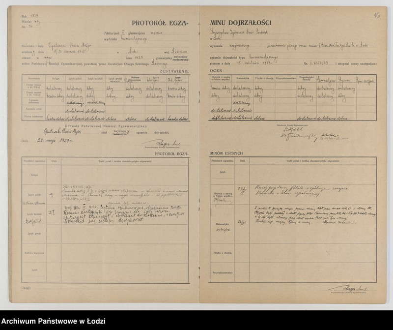 Obraz 18 z jednostki "Protokół egzaminów dojrzałości na rok 1928/29"