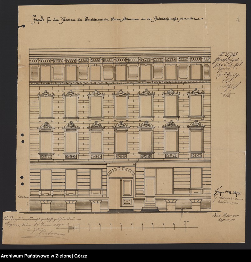 Obraz 8 z jednostki "Bahnhofstrasse. Facade für den Neubau. Tischlermeister Altmann."