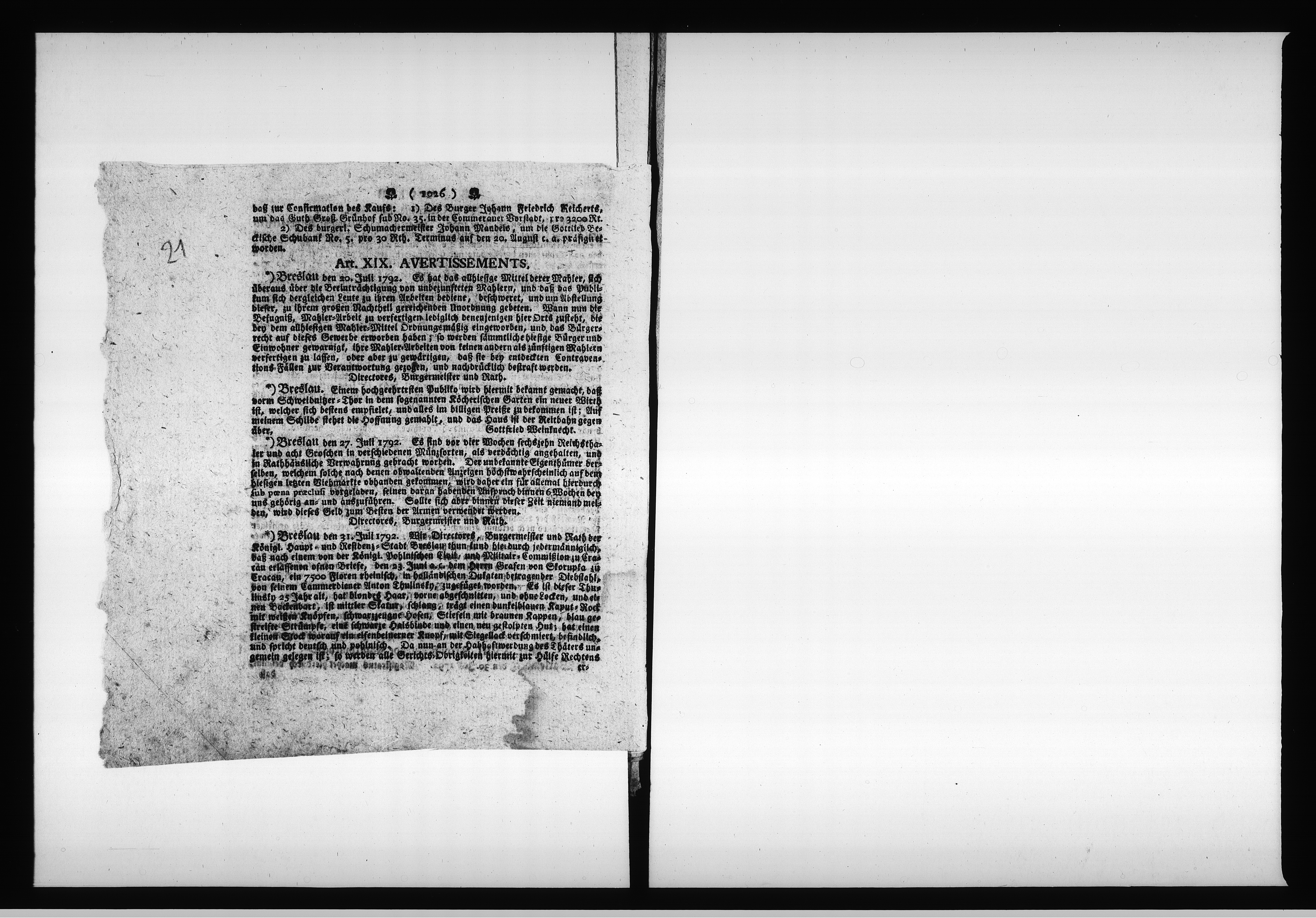 Obraz 20 z jednostki "Acta die Verpachtung derer Städtischen und Hospital Acker=Stücken betreffend. Vom 1792 bis März 1798 und von 1798 bis 1804 [...] Vol. III"