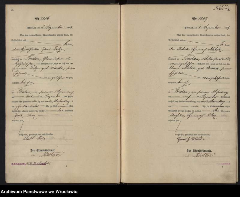 image.from.unit.number "Geburts-Haupt-Register Breslau II 1899 Band 8"