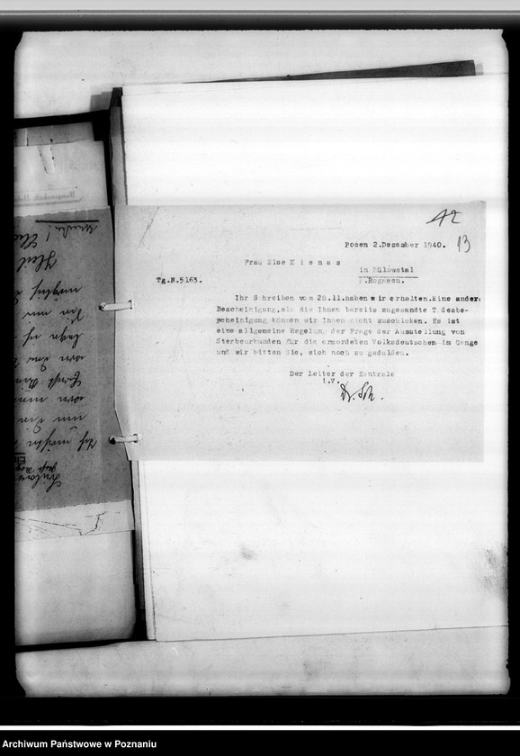 Obraz 18 z jednostki "Im Jahre 1940 beantragte Sterbeurkunden (miejscowych Niemców, którzy zginęli w 1939 roku"