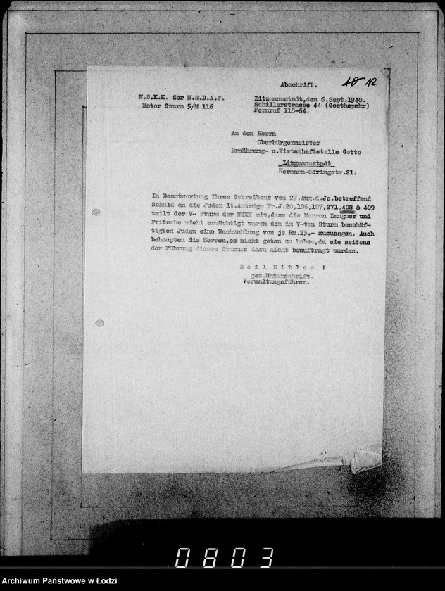 Obraz 16 z jednostki "J[uden] 406-420 [Wnioski Żydów z Getta o zwrot należności za pracę lub towar wzięty na kredyt]"