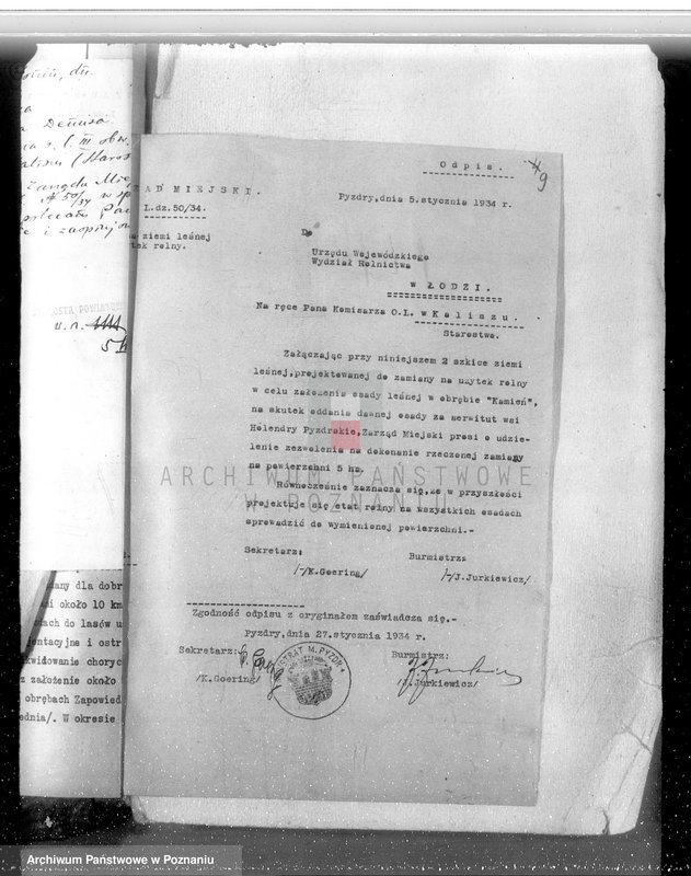 Obraz 13 z jednostki "Sprawa zmiany wydzielenia około 1300 ha gruntów leśnych w lasach miasta Pyzdry ewentualnie z przymusową likwidacją serwitutów wsi Holendry Pyzderskie"