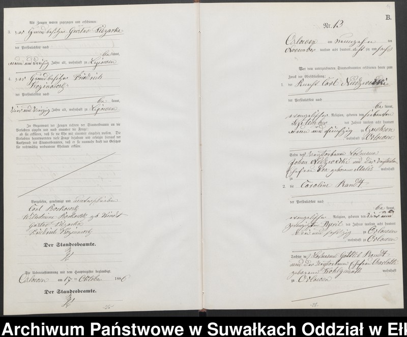 image.from.unit.number "Heiraths-Neben-Register des Preussischen Standes-Amtes Orlowen Kreis Loetzen für das Jahr 1886"