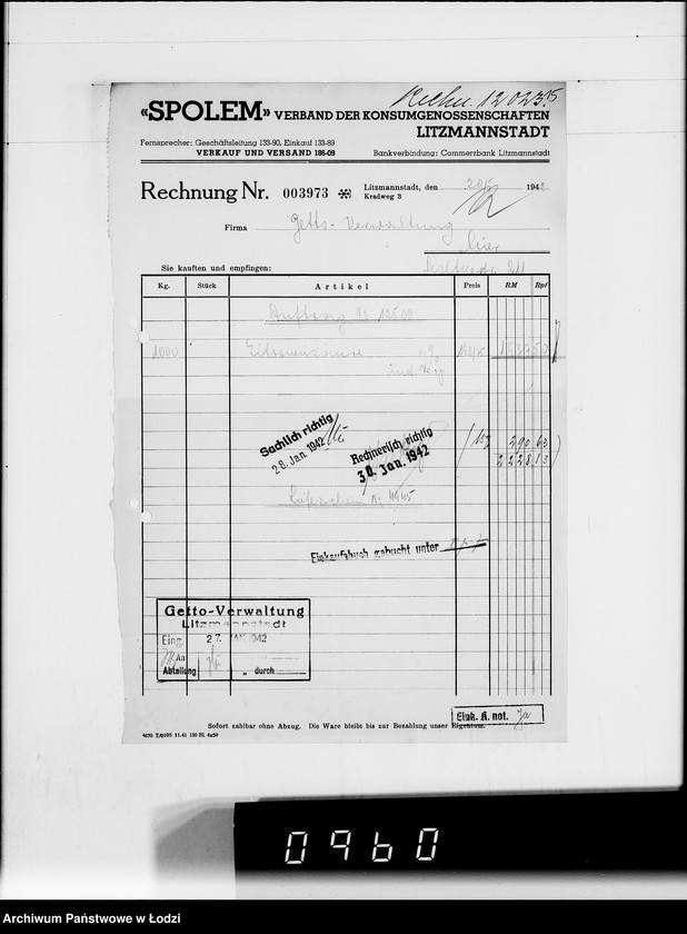 Obraz 19 z jednostki ""Społem" Rechnungen [za dostawy towarów dla Getta]"