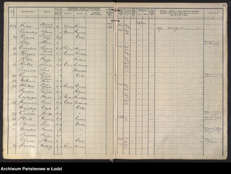 image.from.unit.number "Księga kontroli ruchu ludności (rejestr osób przybywających do gminy) Łódź, komisariat I, t. II nr 3456-6785"