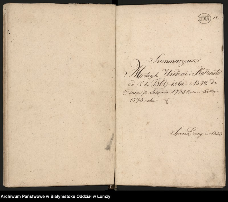 Obraz 19 z jednostki "Sumaryusz metryk dawnych i zaślubień małżeńskich"