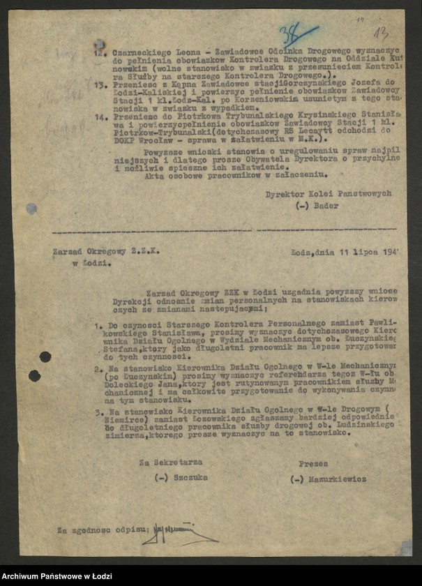 Obraz 14 z jednostki "Korespondencja [z Wydziałem Kolejowym KC]"