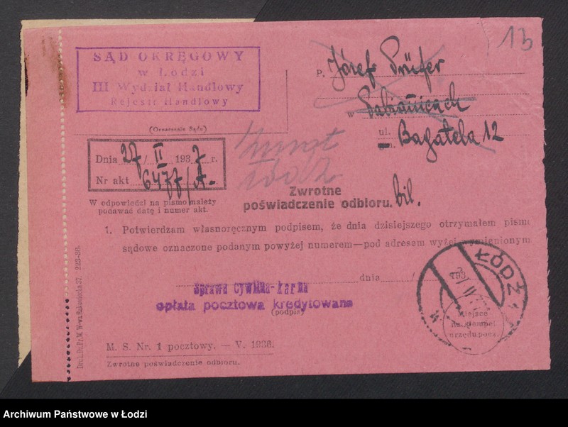 Obraz 15 z jednostki "Józef Prufer- wyrób towarów manufakturowych"