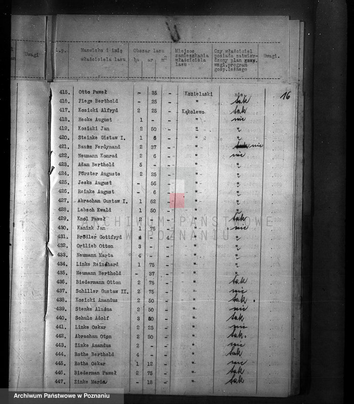 Obraz 20 z jednostki "Spis właścicieli lasów do 30 ha powiat nowotomyski"