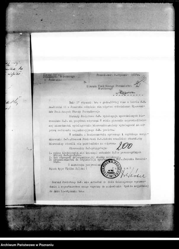 Obraz 6 z jednostki "Zarządzenia i okólniki. Korespondencja dotycząca spraw organizacyjnych i personalnych członków Stronnictwa - powiadomienia o odprawach, zebraniach, zmiany osobowe itp.."