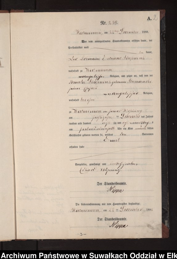 image.from.unit.number "Geburts-Neben-Register des Preussischen Standes-Amtes Widminnen Kreis Loetzen Tom II"