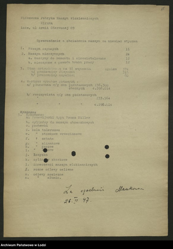Obraz 16 z jednostki "Zjednoczenie Przemysłu Budowy Maszyn Włókienniczych; protokół [narady], sprawozdania [z produkcji]"