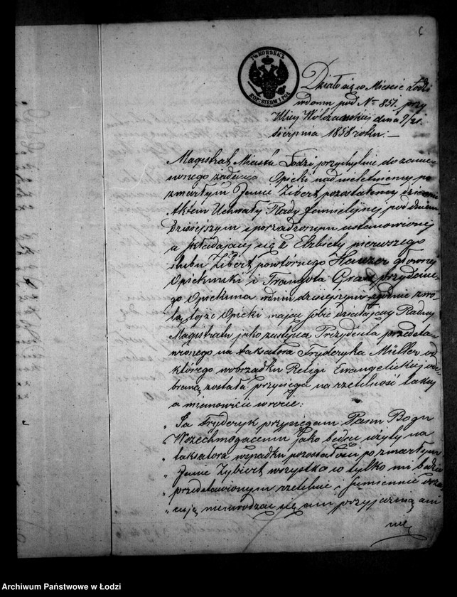 Obraz 10 z jednostki "Akta tyczące się ustanowienia opieki nad nieletnimi po zmarłym Janie Sibert"