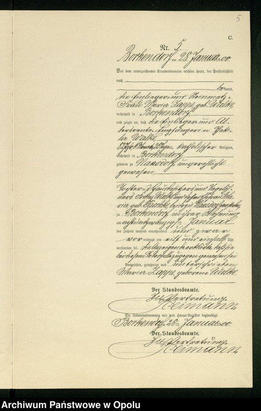 Obraz 9 z jednostki "Sterbe-Neben-Register des Standesamts Borkendorf pro 1900"