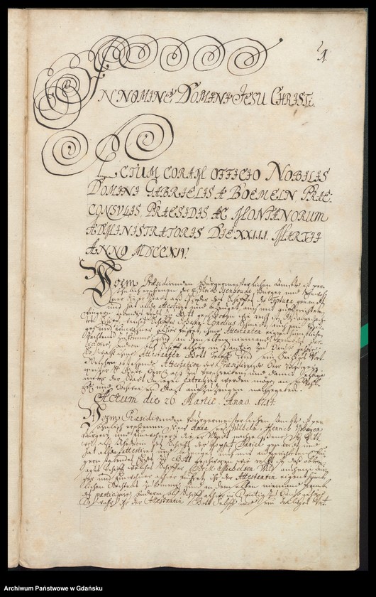 image.from.unit.number "Actum coram officio […] Gabrielis a Boemeln, Praeconsulis, Praesidis ac Montanorum Administratoris [20.III.1714-19.III.1715] Gabrielis a Boemeln Praesidis atque Caducorum Administratoris [9.IV.1714-7.III.1715] /2 indeksy/"