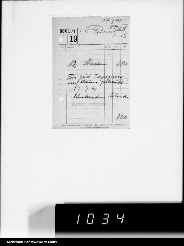 Obraz 19 z jednostki "9 Kassenbelege nr 3648-3899"