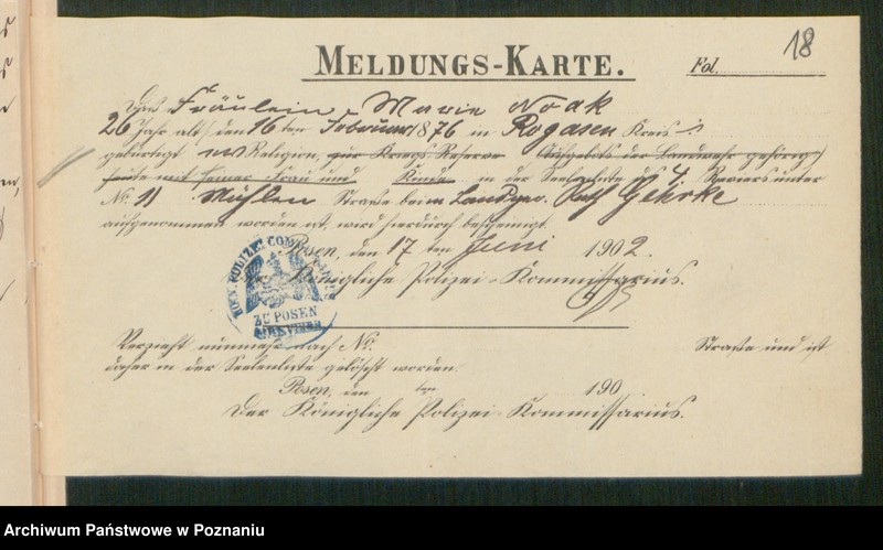 Obraz 20 z jednostki "[Dokumenty dostarczone przez narzeczonych do zawarcia związku małżeńskiego za 1902 rok. Tom X]"