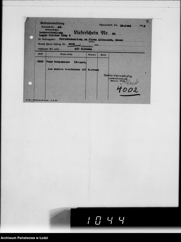 Obraz 11 z jednostki "Auftrag Nr 1096 100.000 Paar Baby-Hausschuhe"