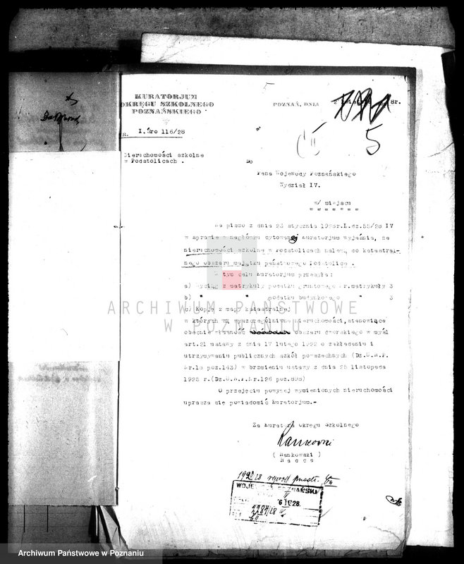 Obraz 11 z jednostki "Szkoła katolicka w Podstolicach /przyjęcie nieruchomości szkolnych na własność obszaru dworskiego/"